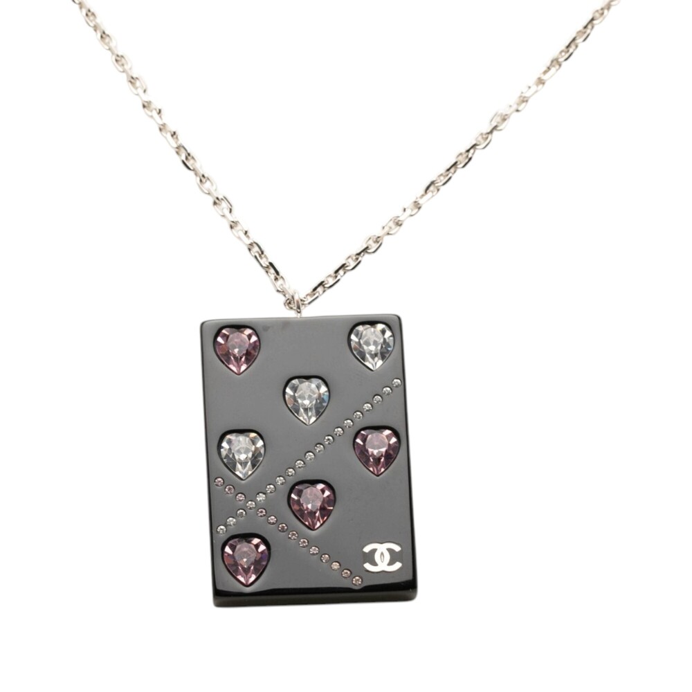 Pre-Loved Chanel CC Brass Acrylic and Strass Pendant Necklace - Picture 2 of 6